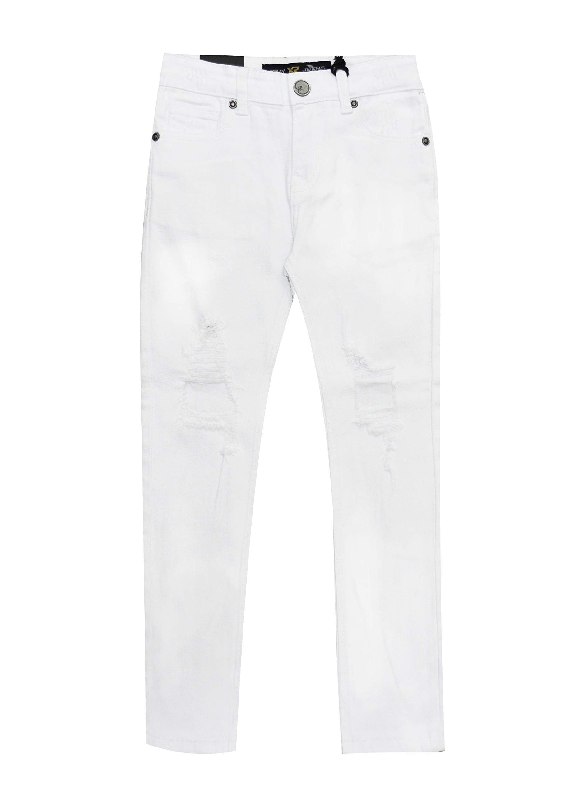 X RAY Skinny Ripped Jeans for Boys – Distressed Slim Fit Denim Pants, White - Ripped Blowout Knee, Size 6
