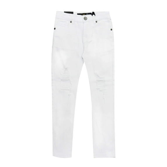 X RAY Skinny Ripped Jeans for Boys – Distressed Slim Fit Denim Pants, White - Ripped Blowout Knee, Size 6