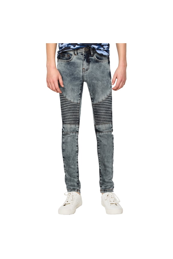 Boy's Stretch Moto Jeans, Bleach, 10