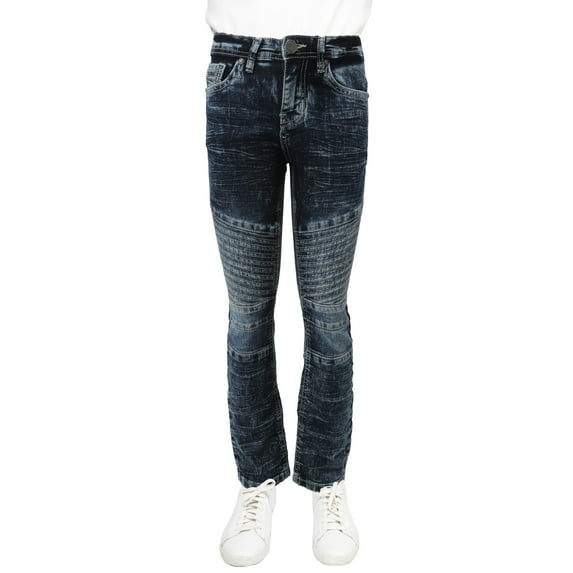 X RAY JEANS Boy's Slim Stretch Moto Jean, Dark Stone, 16