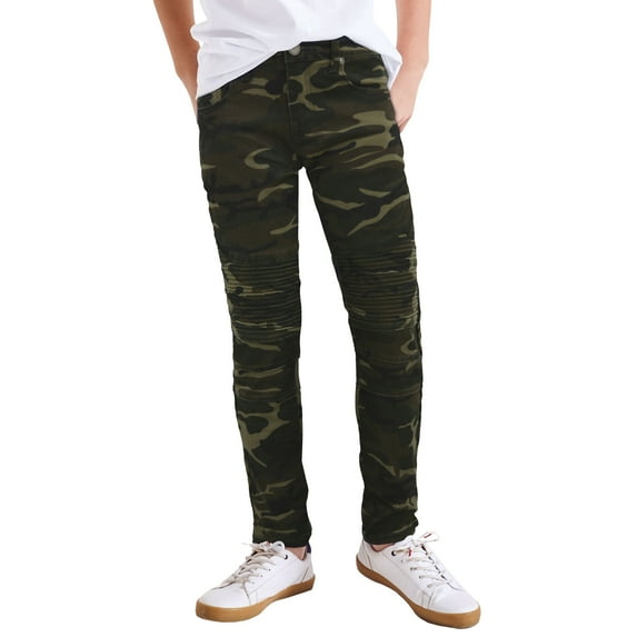 X RAY JEANS Boy's Moto Fashion Jeans, Olive Camo, 8