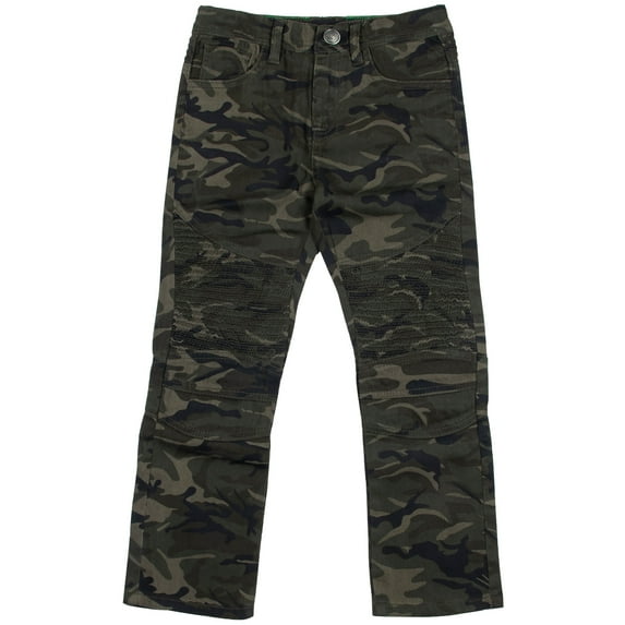 X RAY JEANS Little Boy's Moto Jeans, Olive Camo, 7