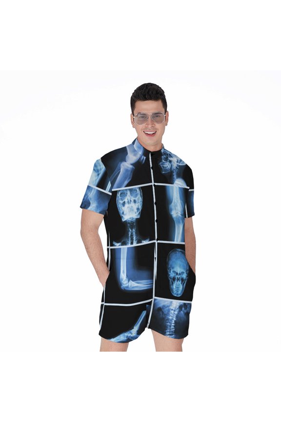 X-Ray Film Radiology Short Sleeve Men'S Rompers Casual Summer Jumpsuits Outfit