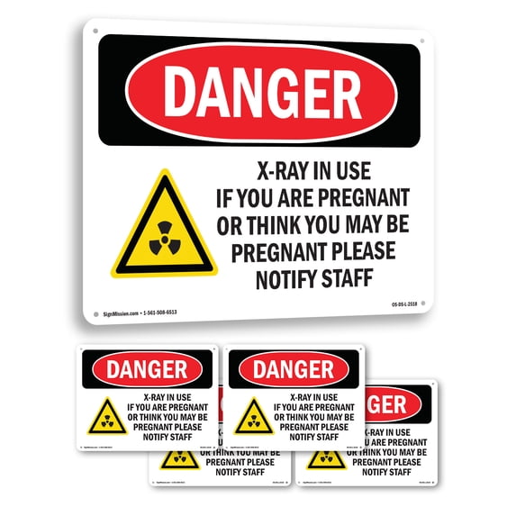 X-Ray In Use If You Are Pregnant OSHA Danger Aluminum Sign 10 Inch x 7 Inch - 5 Pack