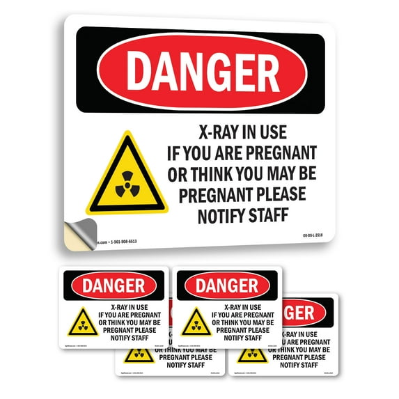 X-Ray In Use If You Are Pregnant OSHA Danger Vinyl Decal Label 7 Inch x 5 Inch - 5 Pack