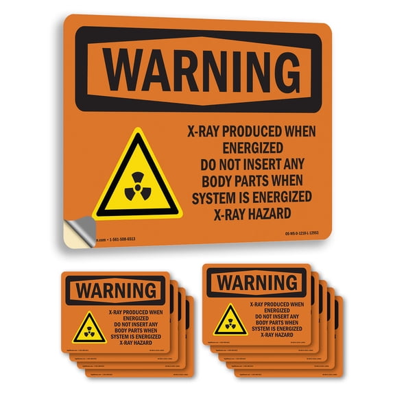 X-Ray Produce When Energized With Symbol OSHA WARNING Vinyl Decal Label 24 Inch x 18 Inch - 10 Pack