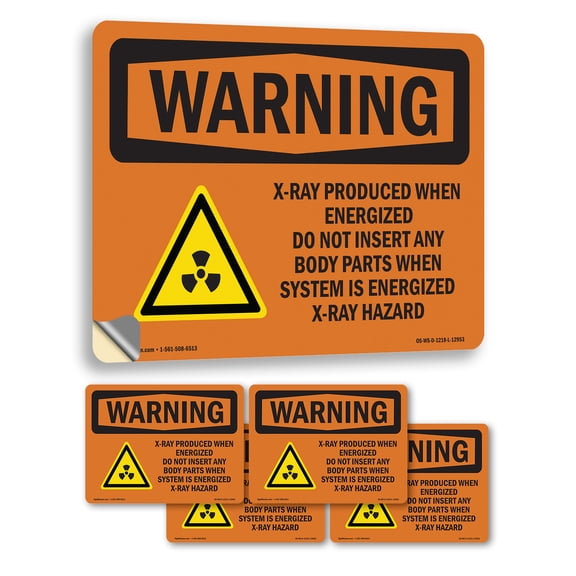 X-Ray Produce When Energized With Symbol OSHA WARNING Vinyl Decal Label 5 Inch x 3.5 Inch - 5 Pack