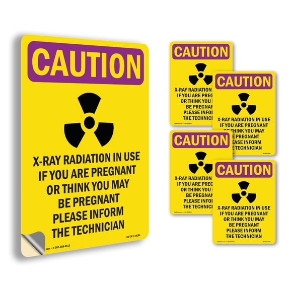 X-Ray Radiation In With Symbol OSHA Caution Radiation Vinyl Decal Label 5 Inch x 3.5 Inch - 5 Pack