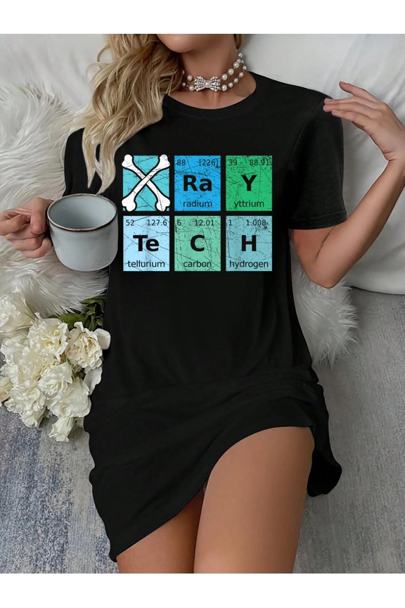 X-Ray Tech Radiologist Rad Tech Radiology Periodic Table T-Shirt Dress Casual Summer Dress Everyday Outfit