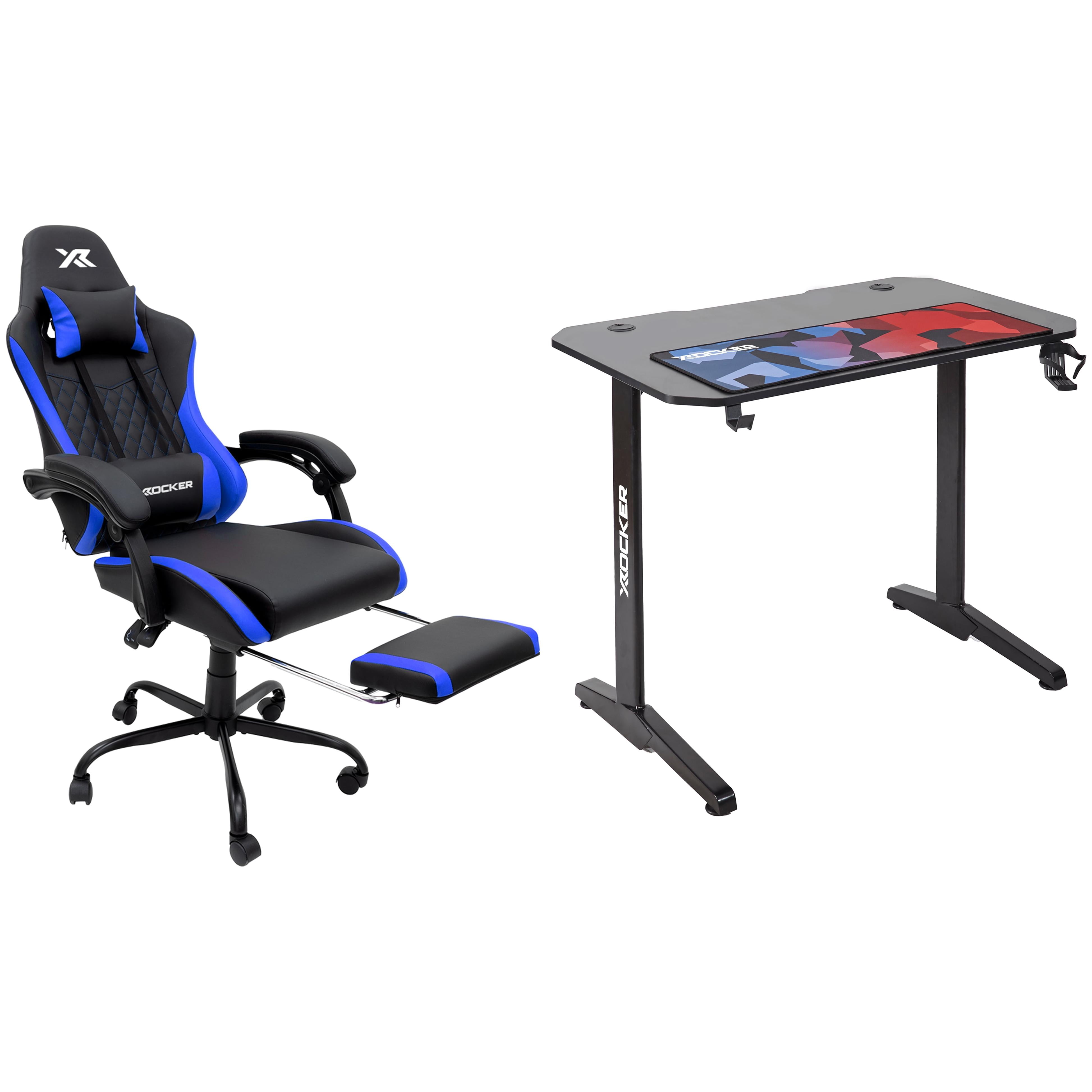 X Rocker Apex Gaming Chair and X Rocker Turbo Desk Set, Blue