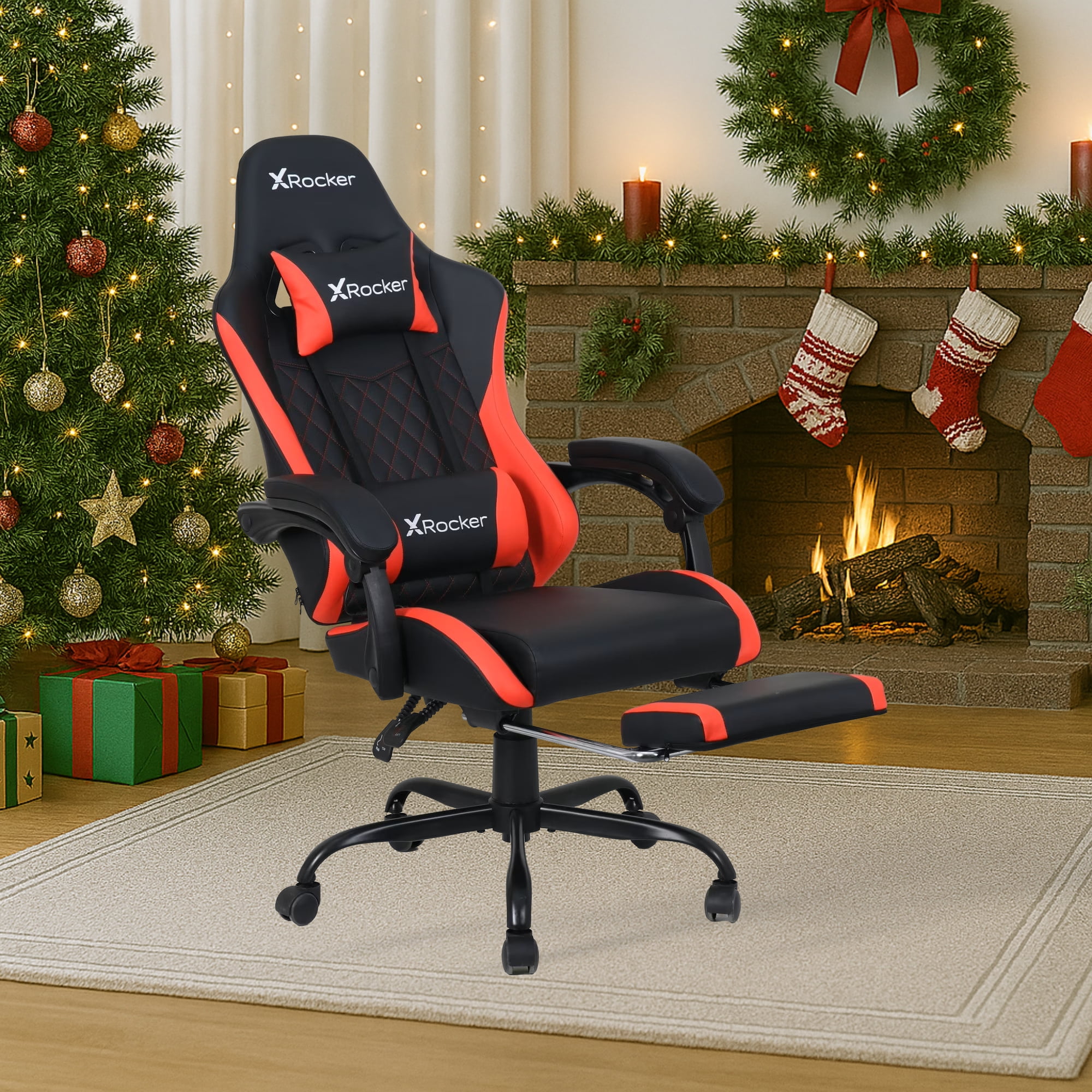 X Rocker Apex PC Gaming Chair with Massage Function and Footrest, Red