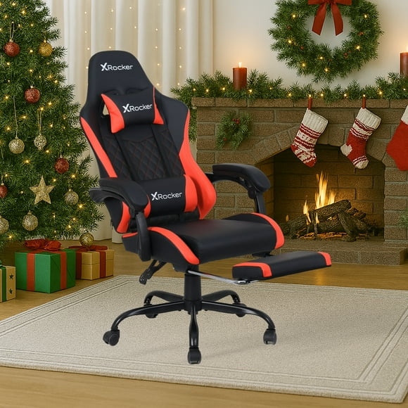 X Rocker Apex PC Gaming Chair with Massage Function and Footrest, Red