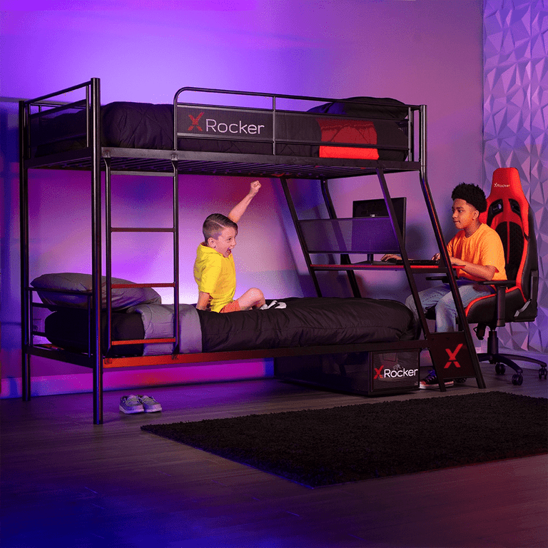 X Rocker Armada Gamer Setup Twin/Twin Bunk Bed with Built-In