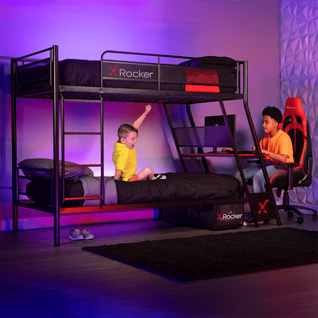X Rocker - Armada Twin over Twin Gaming Bunk Bed with Built-In Gaming Desk - Black