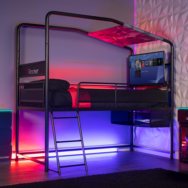 x Rocker Contra Mid Sleeper Twin Gaming Bed with TV Mount Black