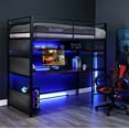 X Rocker Gaming Bunk Bed, Metal, Shelves, Twin, Black, Teen