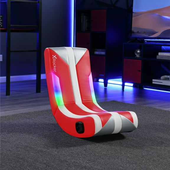 X Rocker Navigator Floor Rocker Gaming Chair with RGB Lighting and 2.0 Audio, Red