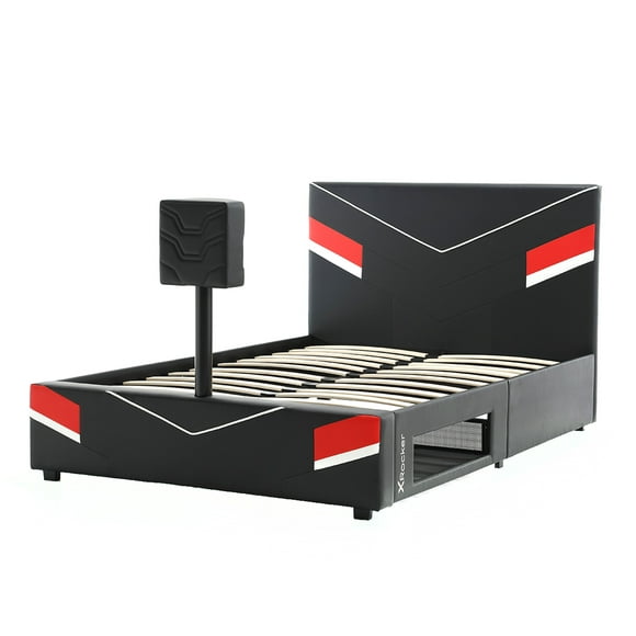 X Rocker Orion eSports Gaming Bed Frame with TV Mount, Black/Red, Full, Child, Teen, 39.37" H