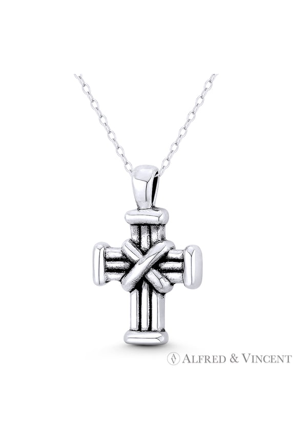 X-Rope Cross Potent 27x17mm (1.1x0.7in) Pendant in Oxidized .925 Sterling Silver
