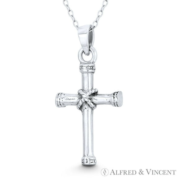 "X" Rope Latin Cross Christian Pendant & Chain Necklace in Oxidized .925 Sterling Silver