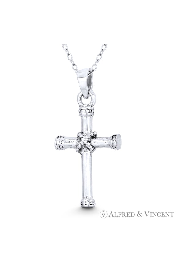 "X" Rope Latin Cross Christian Pendant in Oxidized .925 Sterling Silver