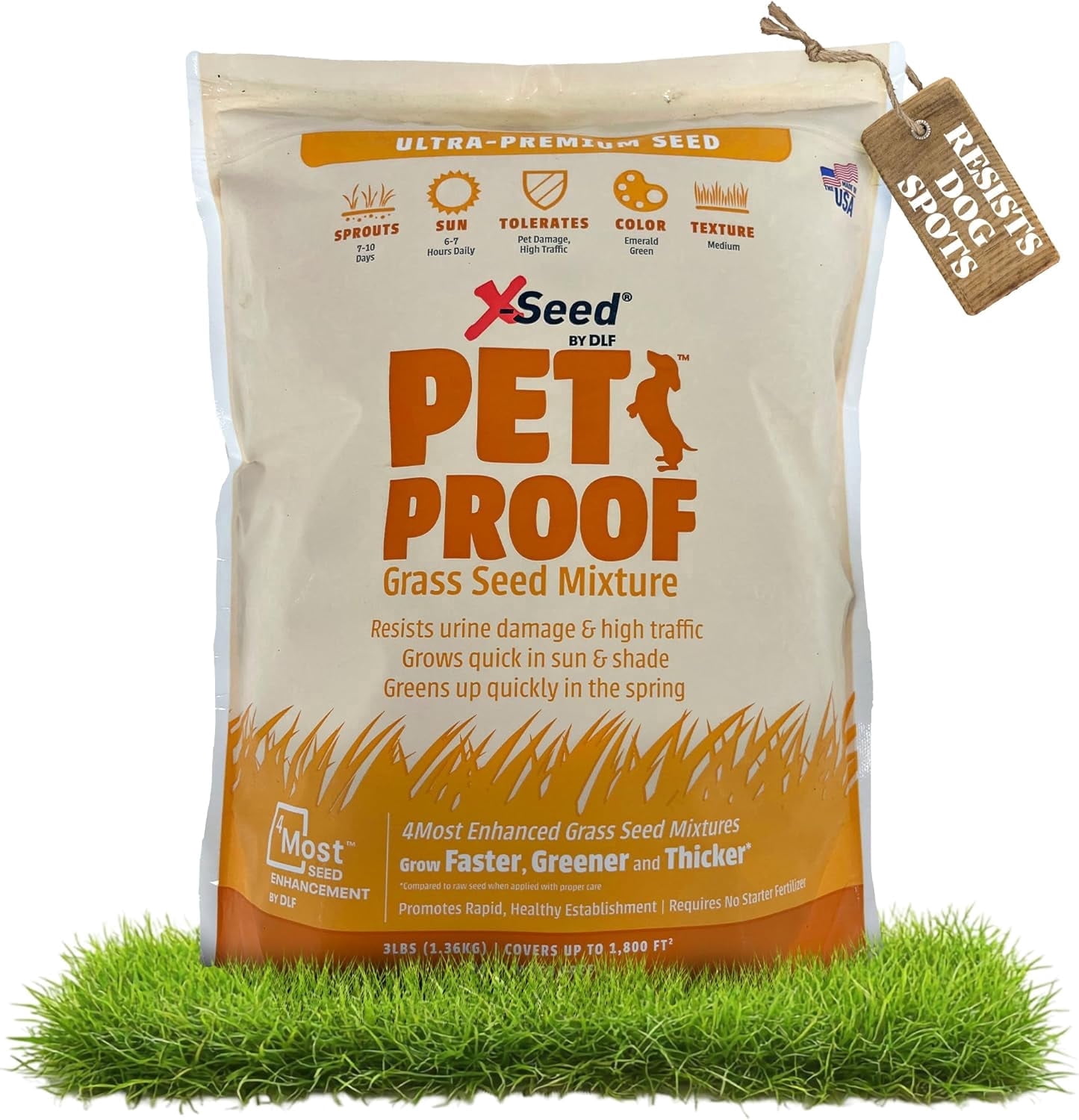 X-Seed Pet Proof Fescue Grass Seed – Dense Lawn for Sun & Shade, Urine Resisitant High Traffic Emerald Green Grass, Rapid Growing In Cool & Sunny Climates,Suited for Dogs – Perennial Blend -3 lb Bag