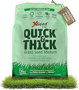 X-Seed Ultra Premium Quick and Thick Lawn Seed Mixture – Rapid Germination for Any Lawn, Dense Coverage in Sun to Shade, High-Traffic Areas, Fescue, Kentucky Blue, & Perennial Ryegrass Blend, 7lb Bag