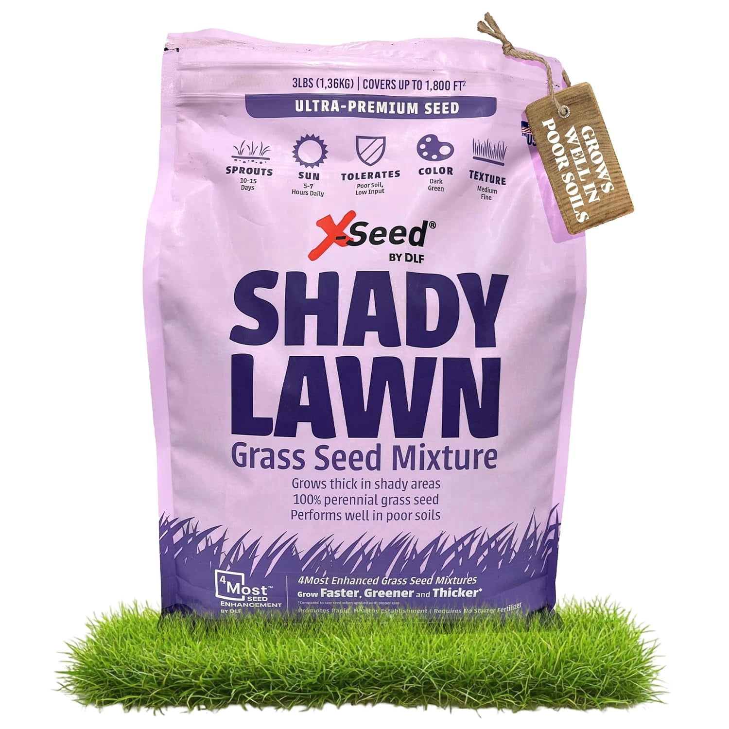 X-Seed Ultra Premium Shady Lawn Grass Seed Blend – Heavy Shade Grass Seed Mixture – Grows Thick in Shady Areas, Performs Well in Poor Soils, Requires Less Fertilizer and Water – 3 lbs.