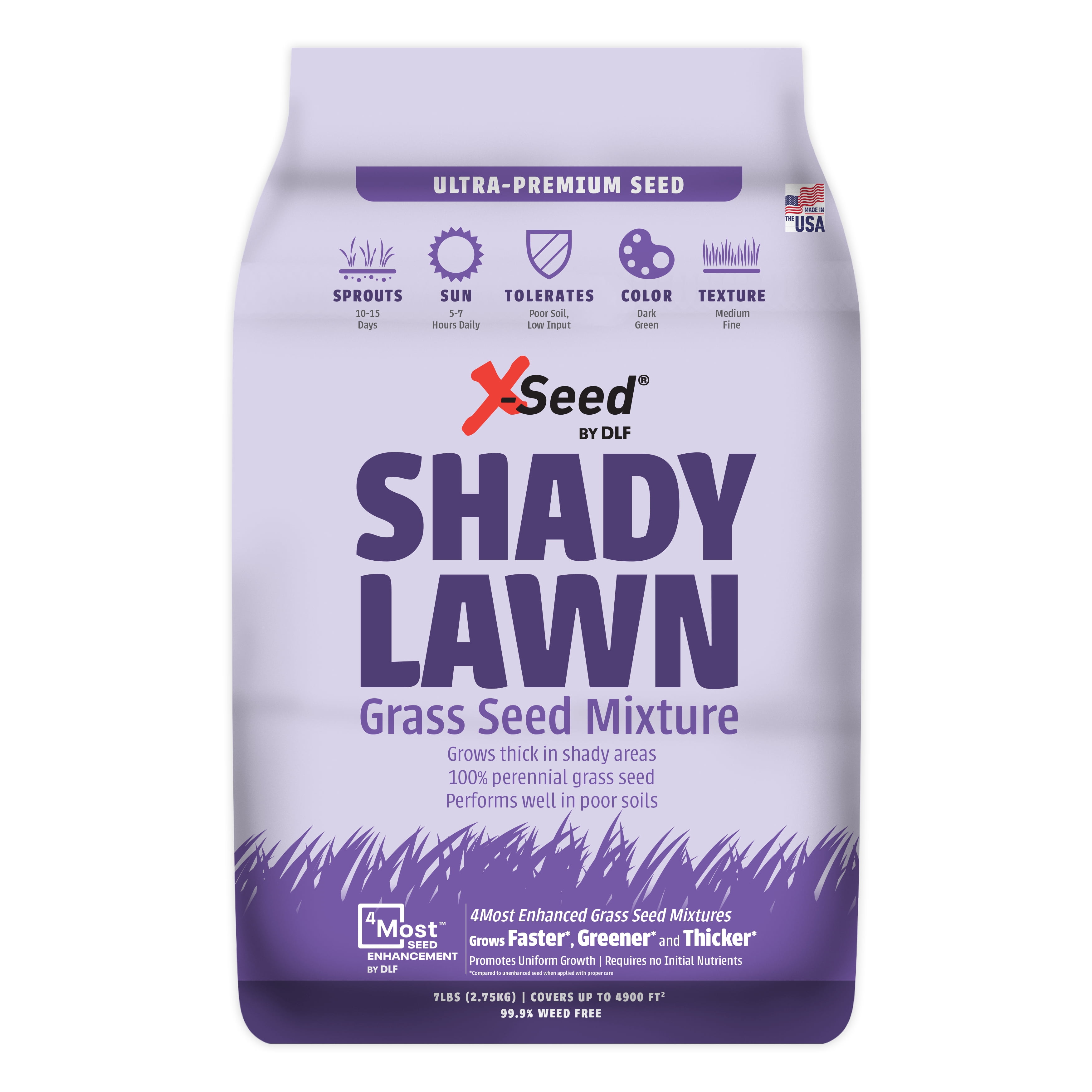 X-Seed Ultra Premium Shady Lawn Grass Seed Blend – Heavy Shade Grass Seed Mixture – Grows Thick in Shady Areas, Performs Well in Poor Soils, Requires Less Fertilizer and Water – 7 lbs.
