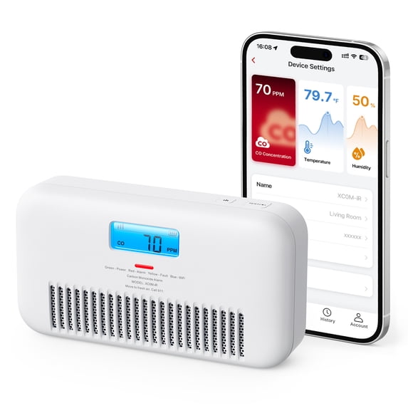 X-Sense Smart Wi-Fi Carbon Monoxide Detector, with Temperature & Humidity Monitor, Voice Alert, Replaceable Battery, 1-Pack, XC0M-iR