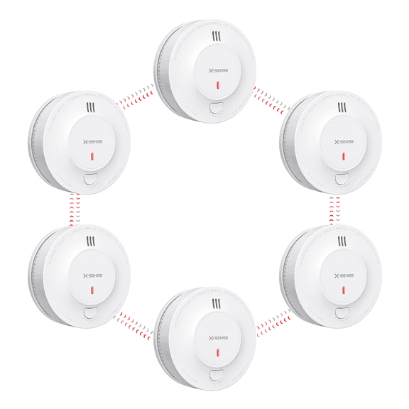 X-Sense Wireless Interconnected Smoke Alarms with Extended Range, SD19-W, 6-Pack