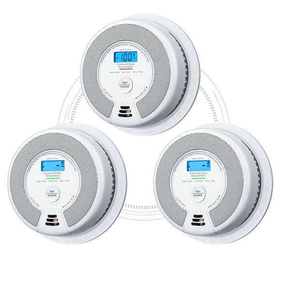 X-Sense Wireless Smoke Detector Carbon Monoxide Detector Combo 10 Year Battery Alarm With Display, Over 820 ft Transmission Range, SC07-W, 3-Pack