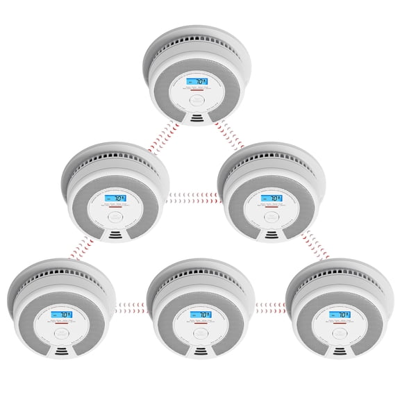 X-Sense Wireless Smoke Detector Carbon Monoxide Detector Combo 10 Year Battery Alarm With Display, Over 820 ft Transmission Range, SC07-W, 6-Pack