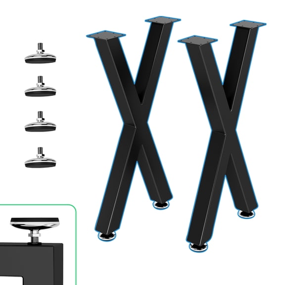 X Shape Heavy Duty Metal Table Legs Set of 2, 21" H15" W Table Legs with Adjustable Foot Pads,1000 LBS Load Capacity for Desk Dining Bench,Black