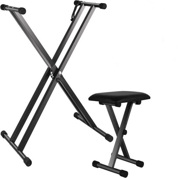 X-Shape Keyboard Stand + Adjustable Folding Piano Bench Stool Seat Black