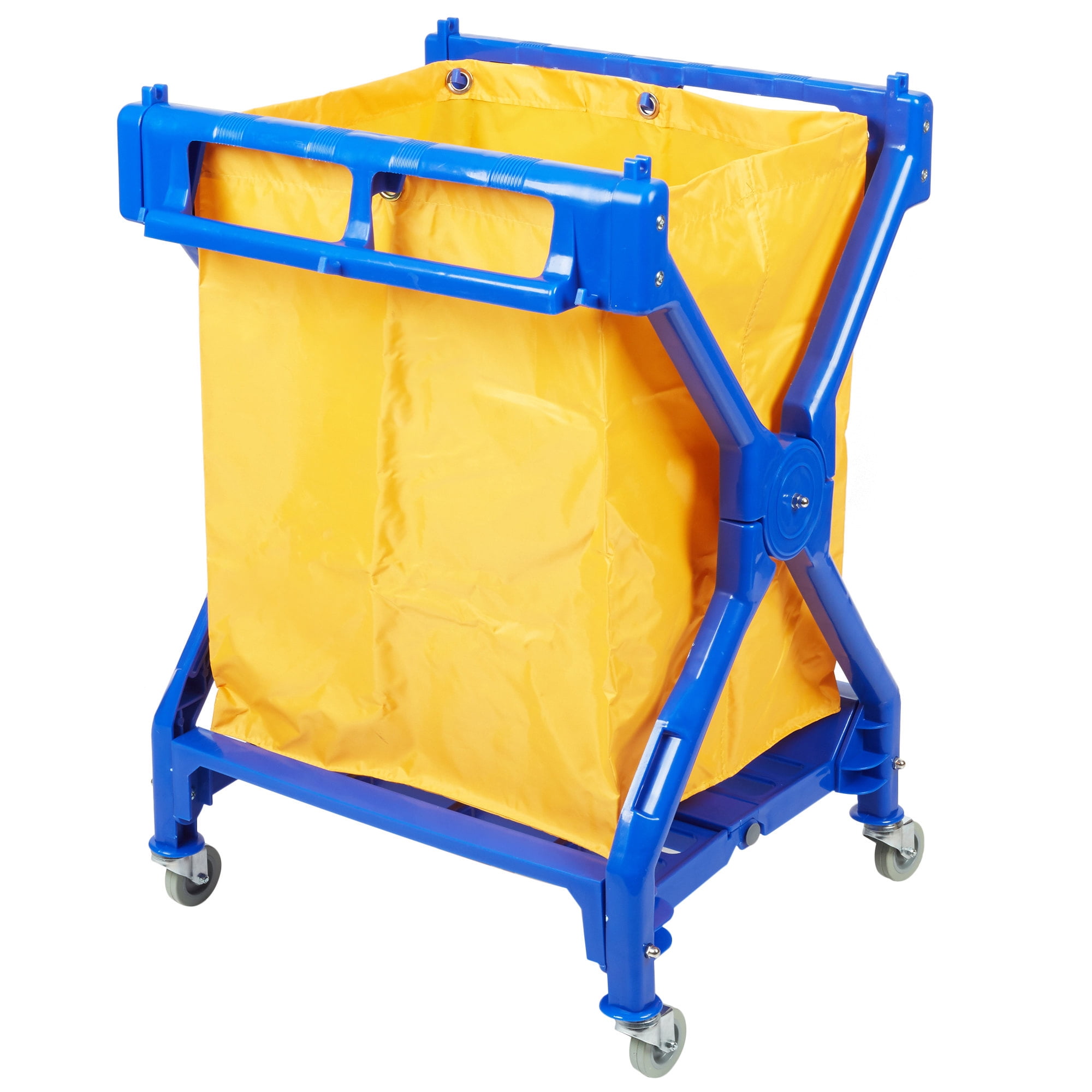 Heavy Duty Blue Plastic Collapsible Laundry Cart with Yellow Vinyl Bag