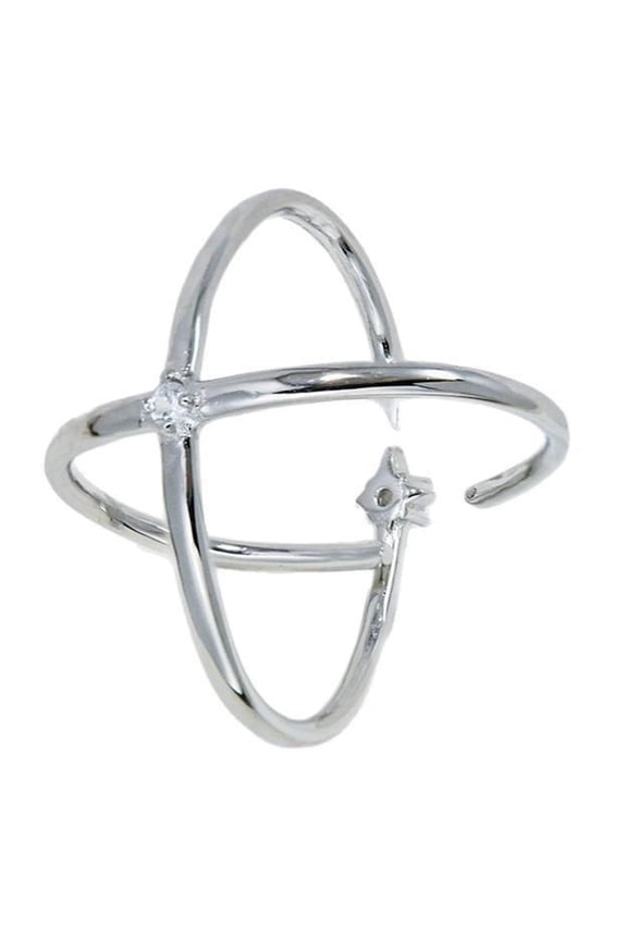 X Shape Star Open Clear, Cubic Zirconia Celestial Ring, 925 Sterling Silver, Adjustable