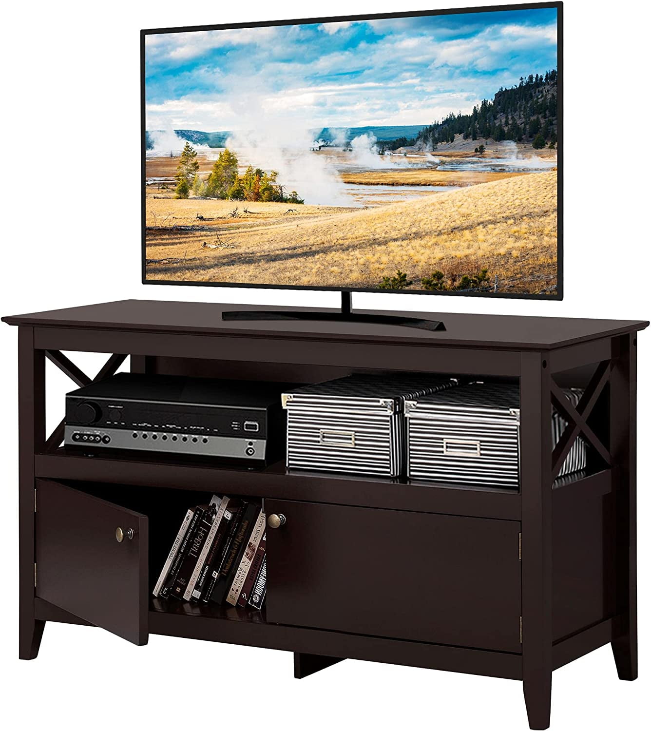 X Shape Wooden TV Table Stand for TVs Up to 50 in, Media Entertainment