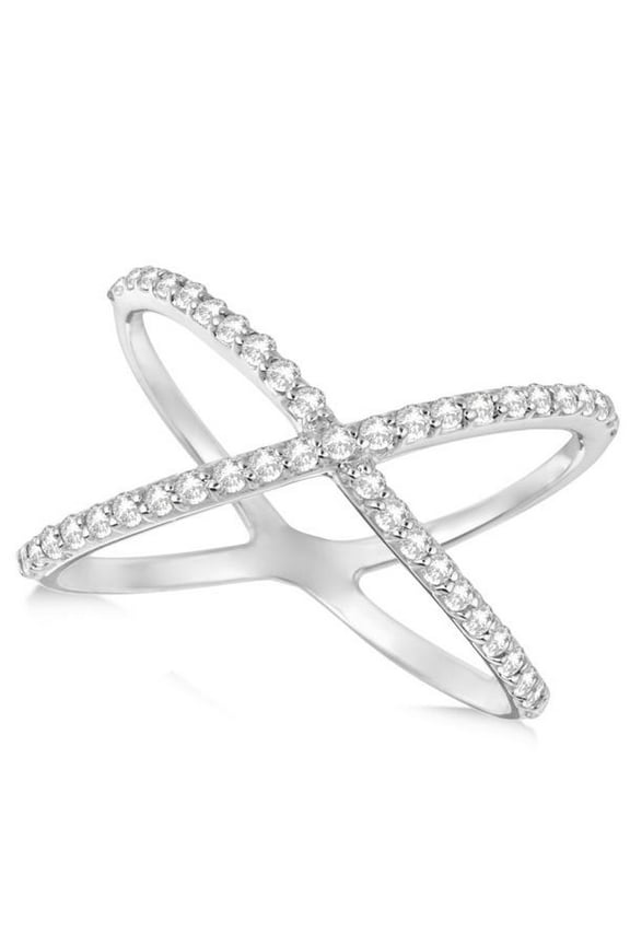 X Shaped Diamond Ring 14k White Gold 0.50ct