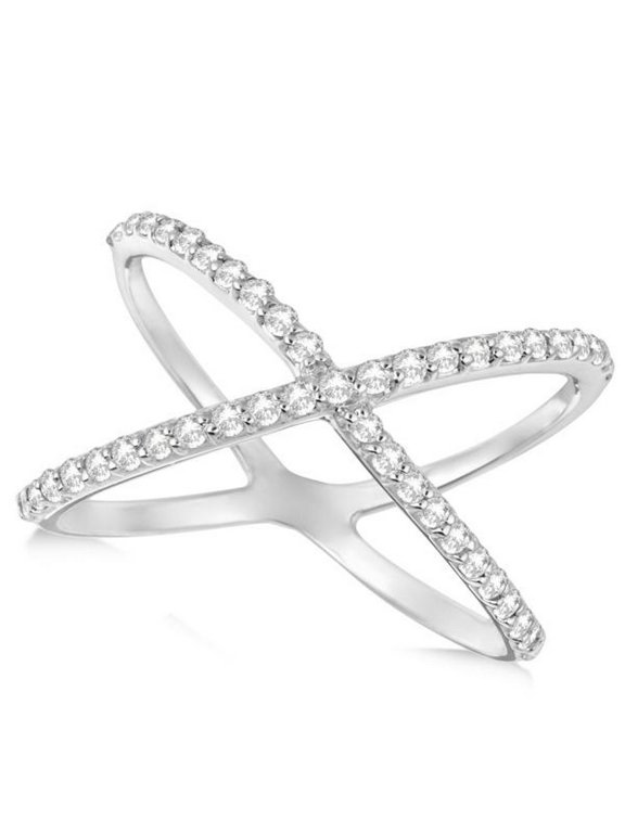 X Shaped Diamond Ring 14k White Gold 0.50ct