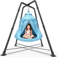 thumbnail image 1 of X-Shaped Hammock Chair Stand with Swing Chair, Hanging Tree Tent with Swing Stand for Indoor Outdoor, 330lbs Weight Capacity, Blue, 1 of 8