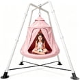 thumbnail image 1 of X-Shaped Hammock Chair Stand with Swing Chair, Hanging Tree Tent with Swing Stand for Indoor Outdoor, 330lbs Weight Capacity, Pink, 1 of 8