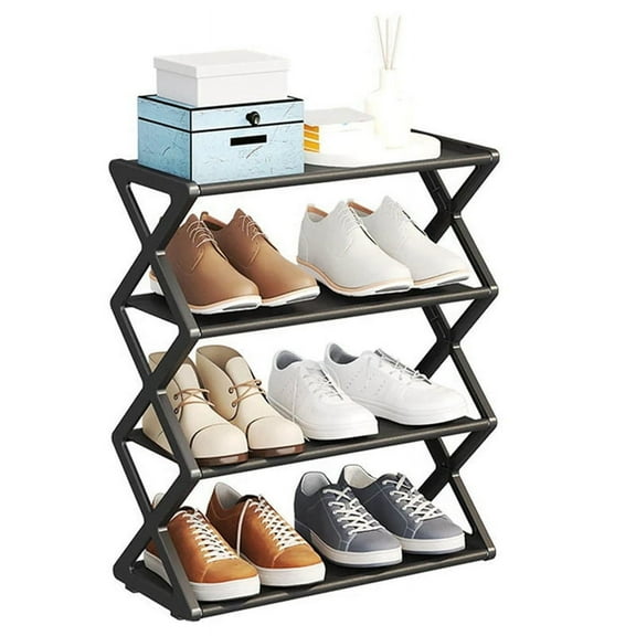 X-Shaped Shoe Rack for Home Multifunctional Steel Assembly Shoecase Students Dormitory Dustproof Storage Shelf,Black