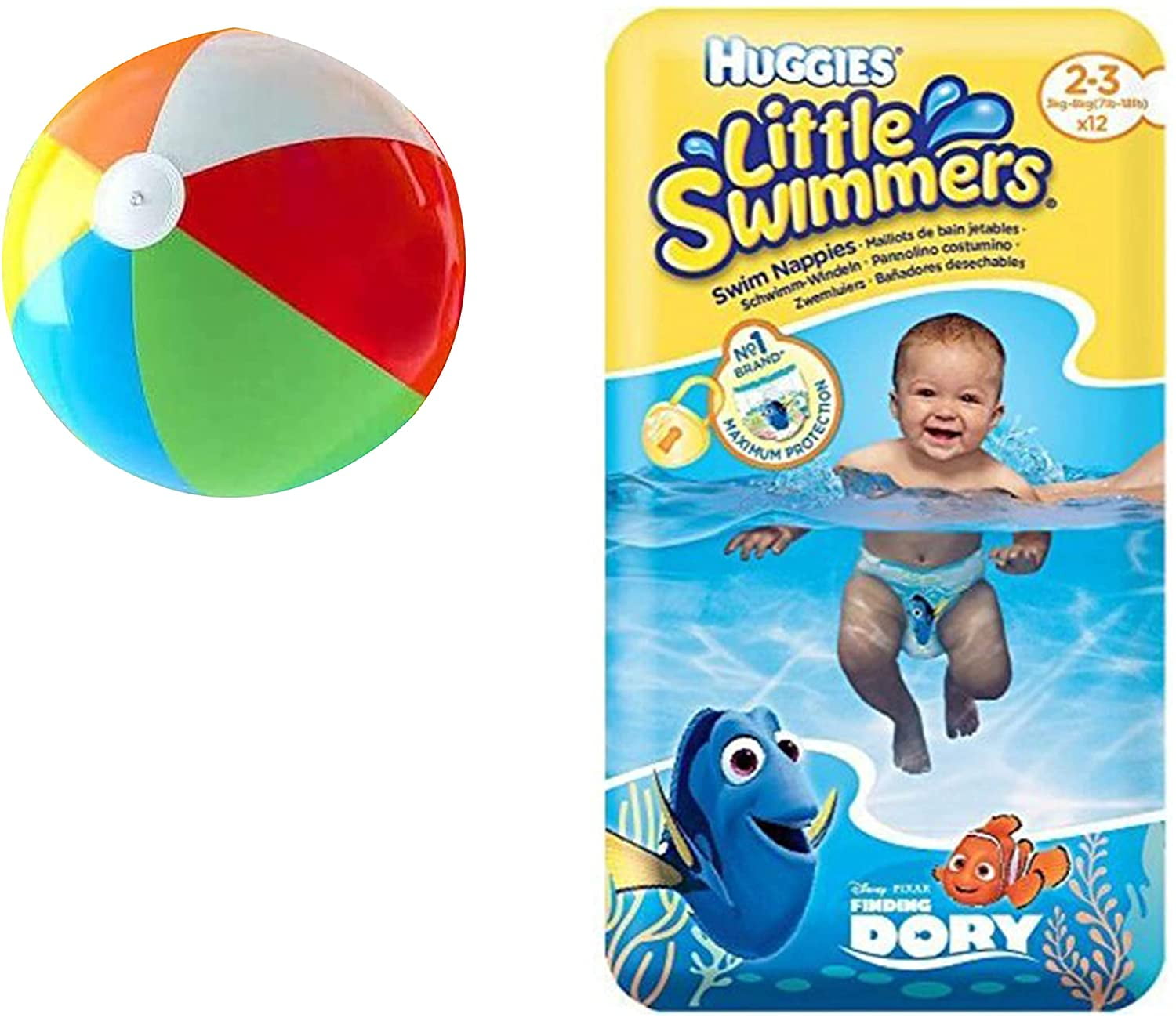 X-Small - Little Swimmers Disposable Swim Diapers, 7lb-18lb., 12-Count  Bonus Inflatable Pool Ball 5 inch
