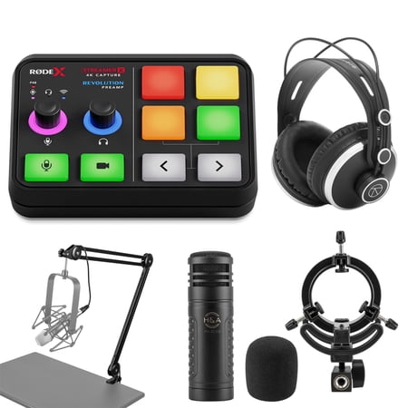 Rode X Streamer X Audio Interface and Video Streaming Console Bundle with Broadcast Arm, Mic, Headphones