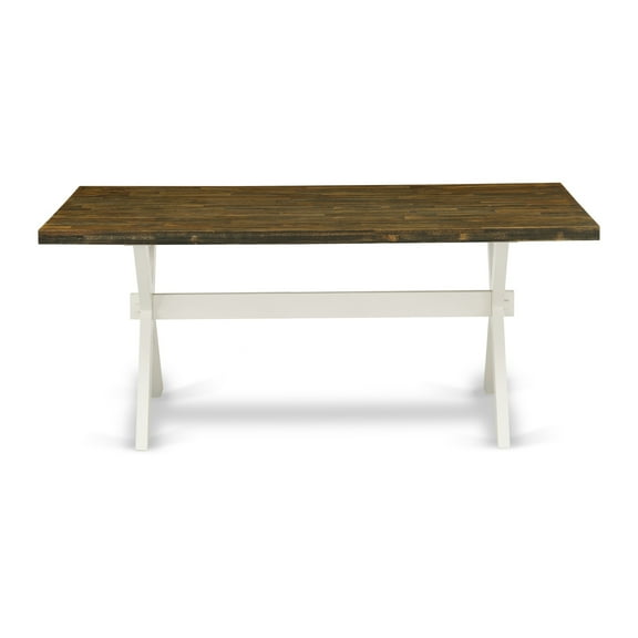 X-Style 36X60 in Dining Table with Wirebrushed Linen White Leg and Distressed Jacobean 418 Top finish
