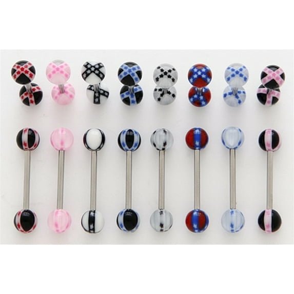 X Tongue Ring/Snake Eyes/Nipple UV 14G (1.6mm) Acrylic (WHITE RED) 1 Piece (B/4/5)