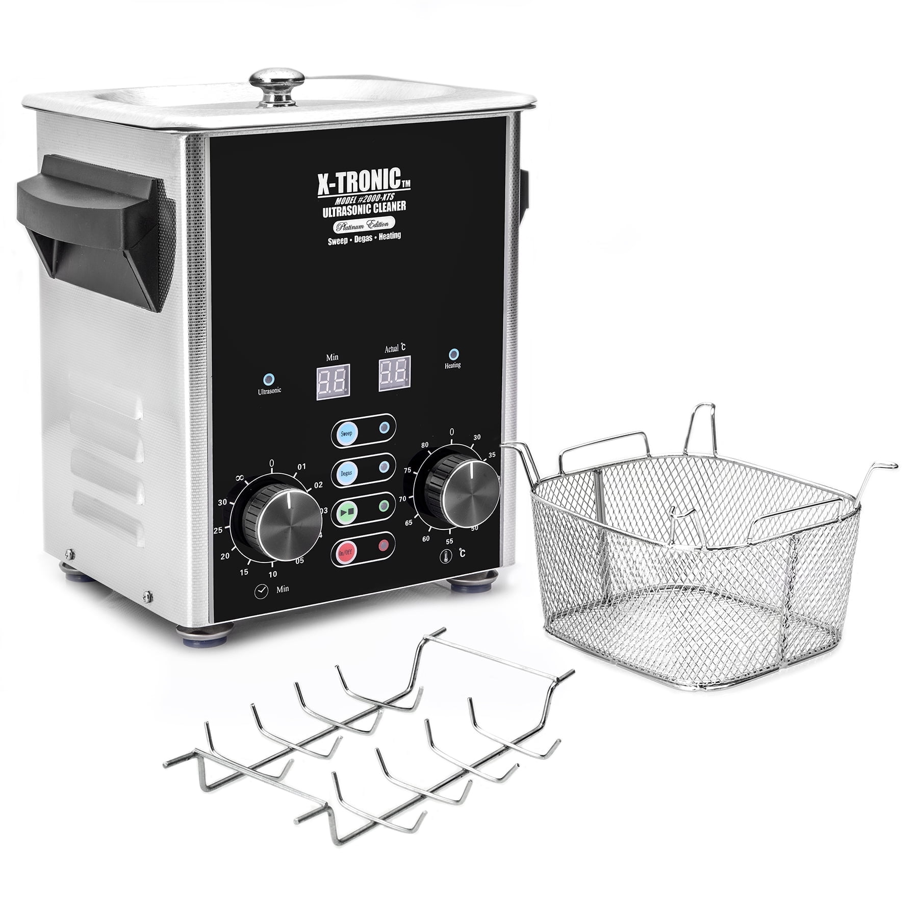 X-Tronic 2000-XTS 2L Stainless Steel Ultrasonic Cleaner with Sweep & Degas, Time/Temp Display & Accessories
