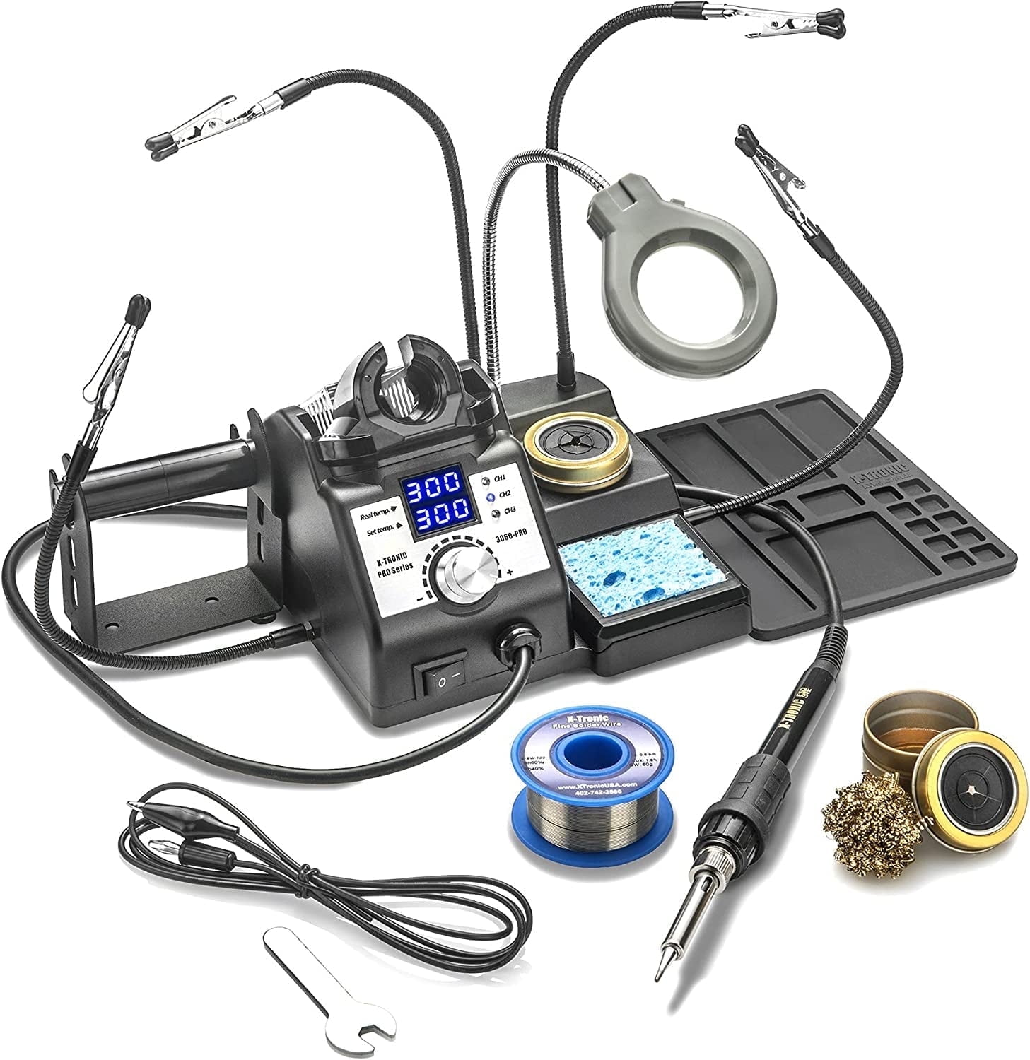 X-Tronic 3060-PRO 75 W Soldering Iron Station • Adjust Sleep & Temp Presets, C°/F°,  with Accessories