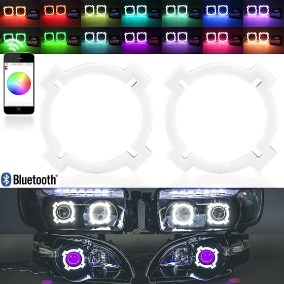 X Type RGB LED Halo Rings Angel Eyes Bluetooth APP DRL Xenon Headlight Lens 90MM